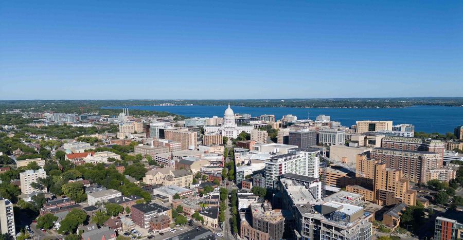 A wide view of State Street in Madison
